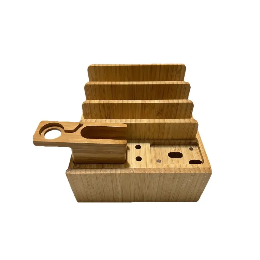 Bamboo Desk Organizer Charging Station Phone Tablet Mail Holder Wood